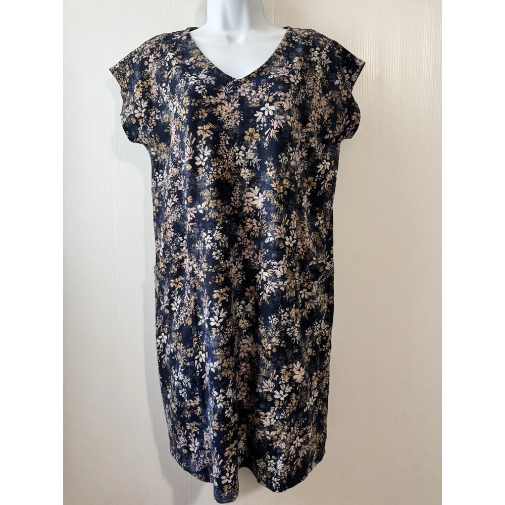 J. Jill Pure Jill Navy Floral Cotton Easy Knit Two-Pocket Shift Dress S Petite